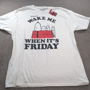 Peanuts Adult New T-Shirt Wake Me Up When‎ It's Friday Snoopy on House XL